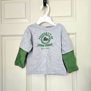 *Free John Deere Gray and Green Long Sleeve Tee Casual Sporty Design